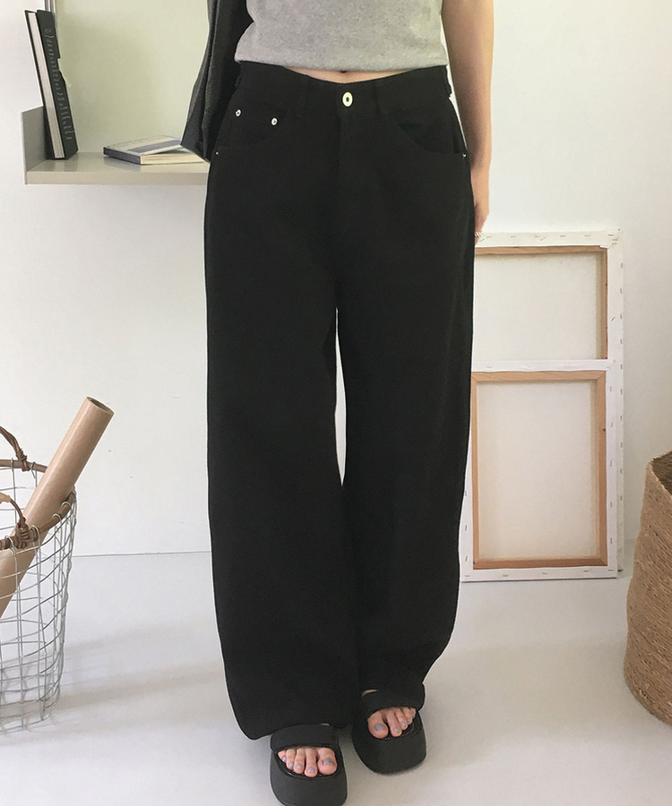 スリットボタンポケットワイドコットンパンツ BLACK