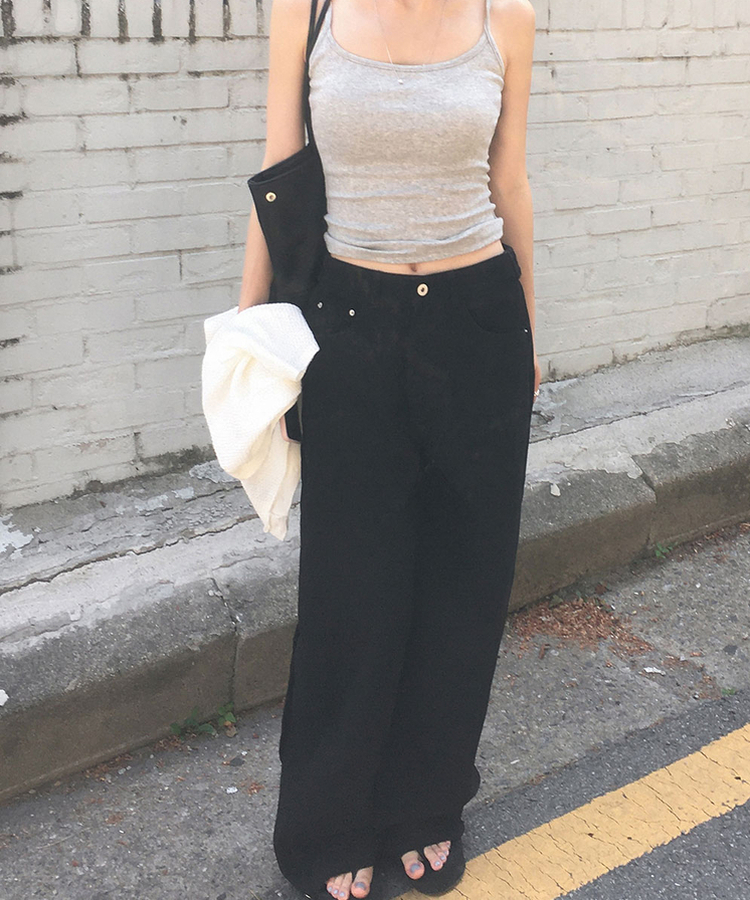 スリットボタンポケットワイドコットンパンツ BLACK
