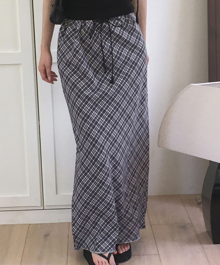ローライズチェックロングスカート BLACK