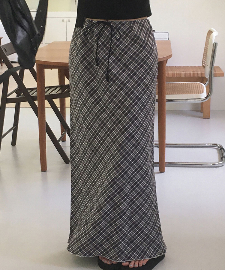ローライズチェックロングスカート BLACK
