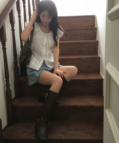 ブーツ レザーベルトバックルロングブーツ BROWN