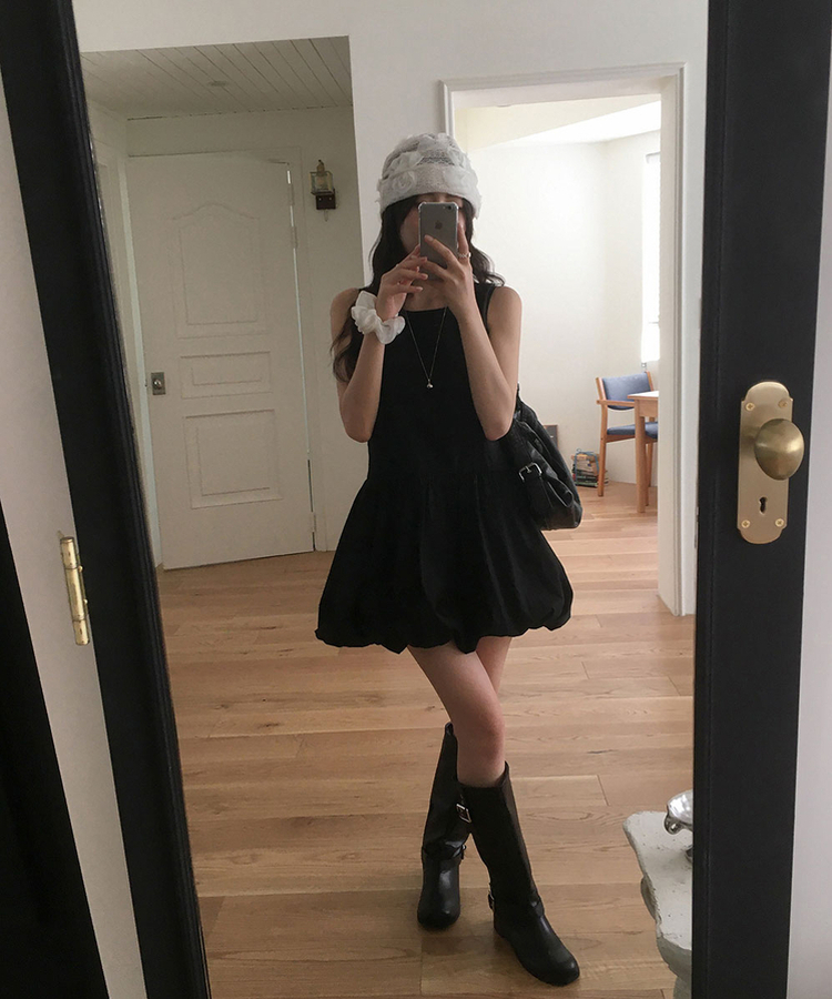 レザーベルトバックルロングブーツ BLACK