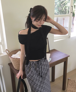 半袖Tシャツ 【タイ付き】ドレープ半袖Tシャツ BLACK