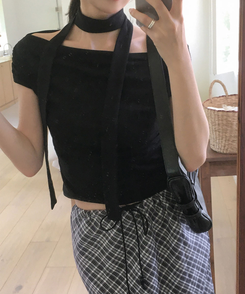 半袖Tシャツ 【タイ付き】ドレープ半袖Tシャツ BLACK