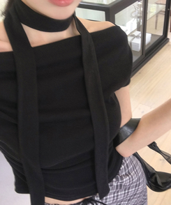 半袖Tシャツ 【タイ付き】ドレープ半袖Tシャツ BLACK