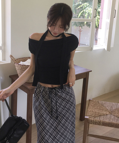 半袖Tシャツ 【タイ付き】ドレープ半袖Tシャツ BLACK