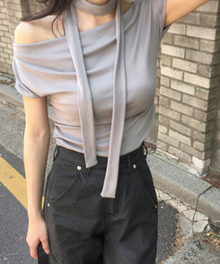 半袖Tシャツ 【タイ付き】ドレープ半袖Tシャツ GRAY