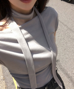 半袖Tシャツ 【タイ付き】ドレープ半袖Tシャツ GRAY