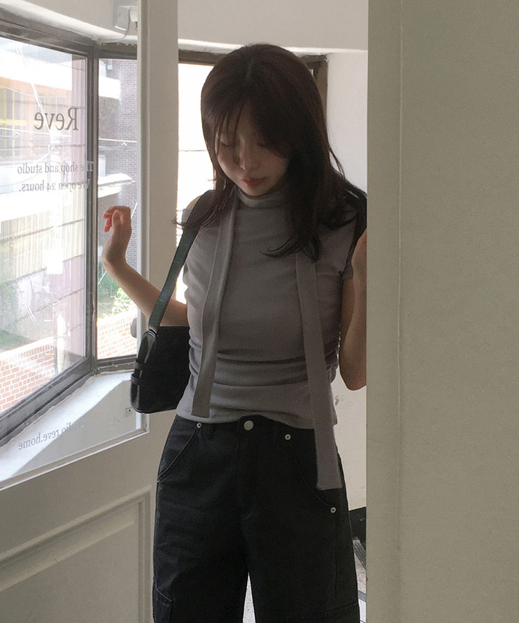 【タイ付き】ドレープ半袖Tシャツ GRAY