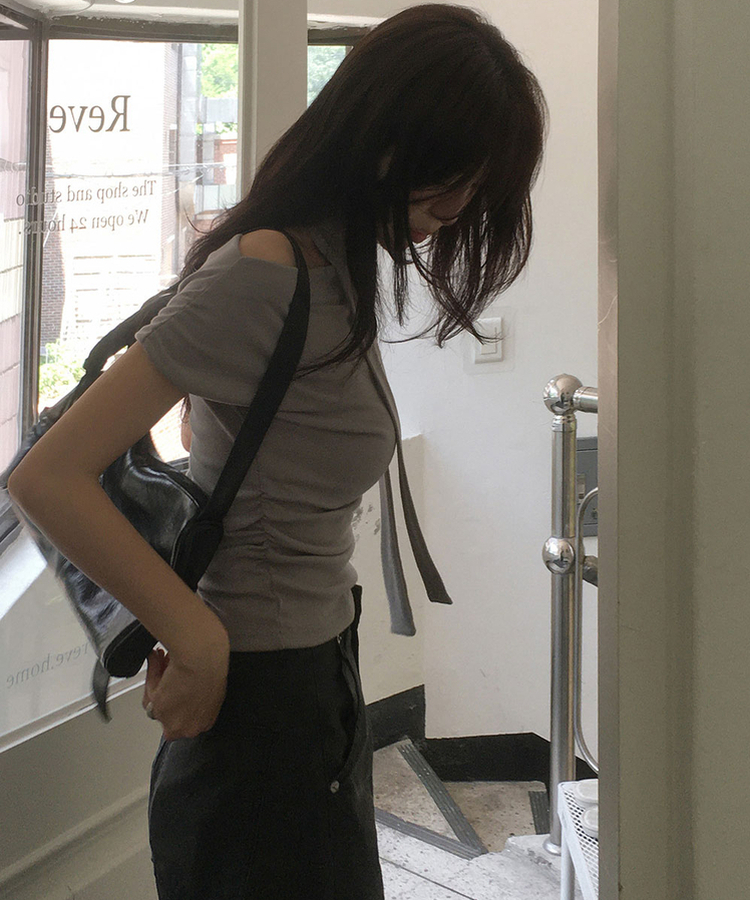 【タイ付き】ドレープ半袖Tシャツ GRAY