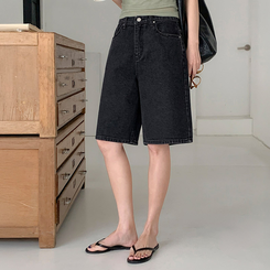 デニム (MADE/国内生産/バミューダ/梅雨コーデ) Day Jeans No.68 デイジン 五分丈コットンデニムパンツ BLACK