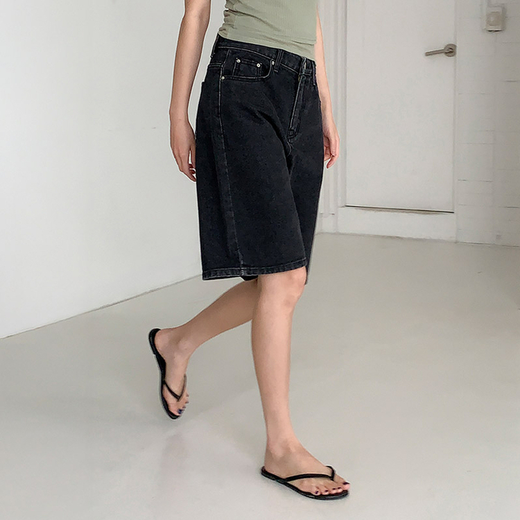 (MADE/国内生産/バミューダ/梅雨コーデ) Day Jeans No.68 デイジン 五分丈コットンデニムパンツ BLACK