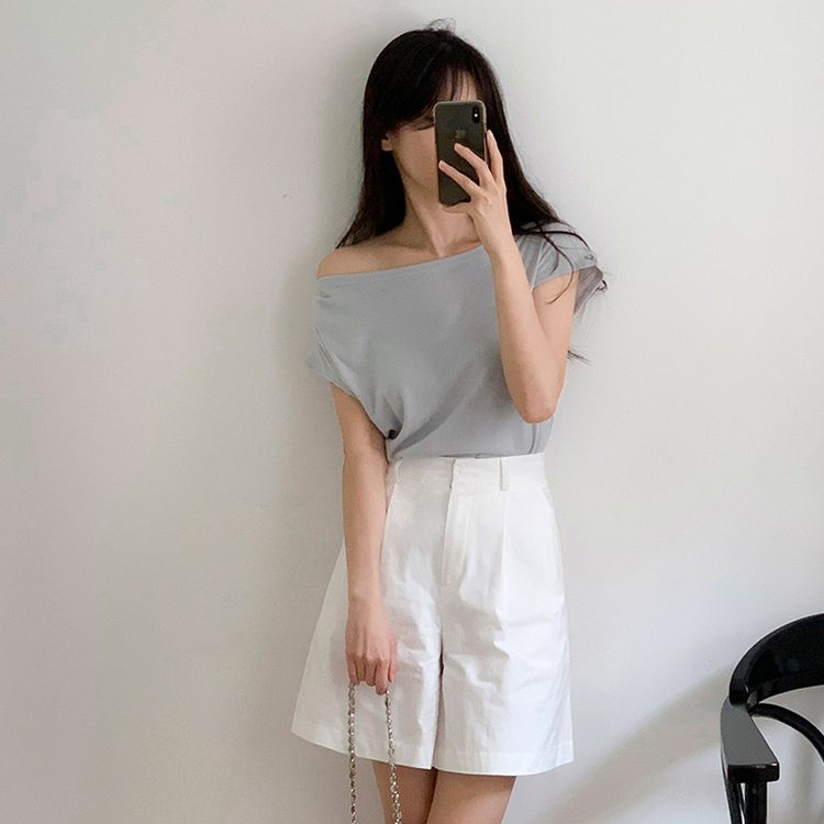 （自社製作/S〜L/太ももカバー◎）Petite Note No.17 ベオン ハイウエスト ツータック コットンショートパンツ IVORY