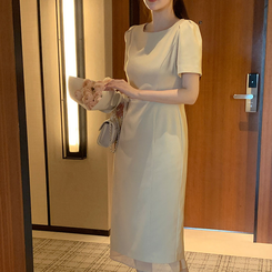 ロングワンピース (MADE/ブランドクオリティ/夏のお呼ばれコーデ♥)ロミエル シフォンレイヤード Hラインロングワンピース BEIGE