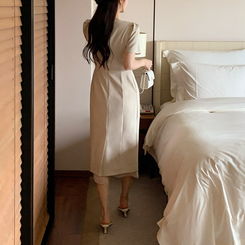 ロングワンピース (MADE/ブランドクオリティ/夏のお呼ばれコーデ♥)ロミエル シフォンレイヤード Hラインロングワンピース BEIGE