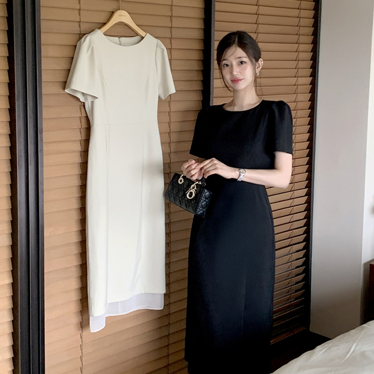 （MADE／ブランドクオリティ／夏のお呼ばれコーデ♥）ロミエル シフォンレイヤード Hラインロングワンピース BLACK