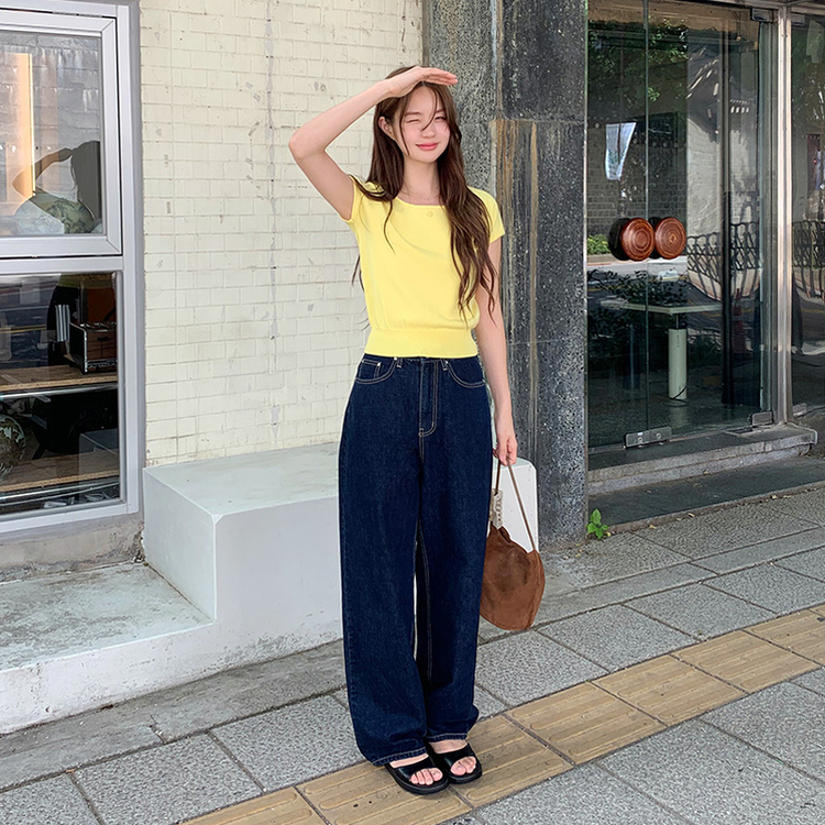 （MADE／絶妙カラー展開／刺繍ポイント♥）Petite Note No.18 ノエリー キャップスリーブ 刺繍入り サマーニット LEMON YELLOW