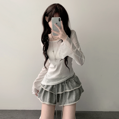 長袖Tシャツ 【SET カップ付き】アンバランスシースルーTシャツ キャミソール IVORY