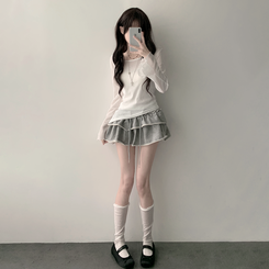 長袖Tシャツ 【SET カップ付き】アンバランスシースルーTシャツ キャミソール IVORY
