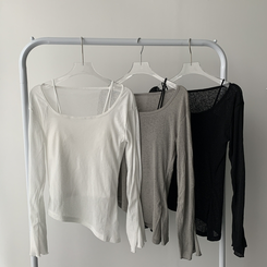 長袖Tシャツ 【SET カップ付き】アンバランスシースルーTシャツ キャミソール