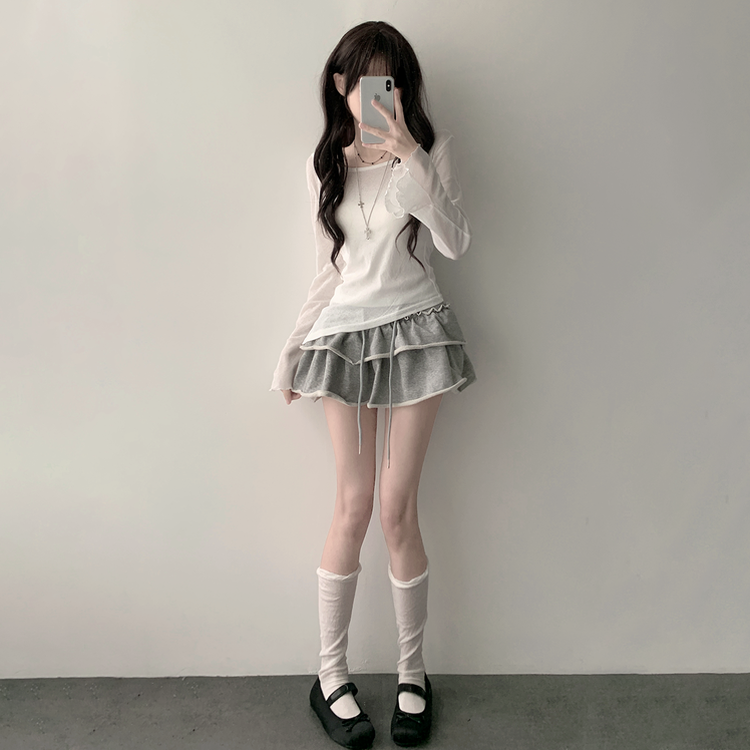 【SET カップ付き】アンバランスシースルーTシャツ キャミソール IVORY