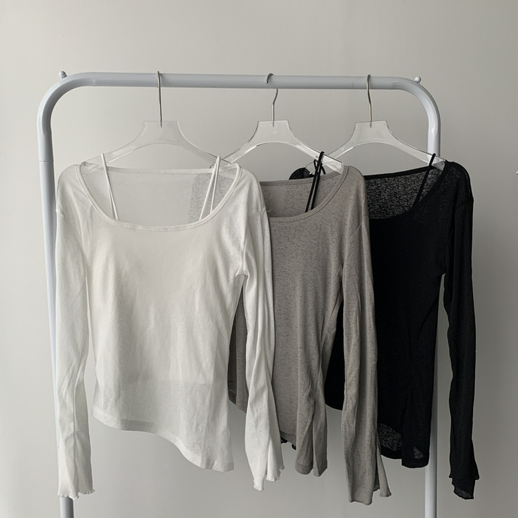 【SET カップ付き】アンバランスシースルーTシャツ キャミソール