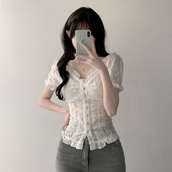 ブラウス レースフリルバンディングブラウス IVORY