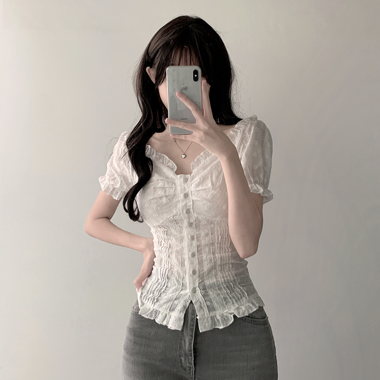 レースフリルバンディングブラウス IVORY