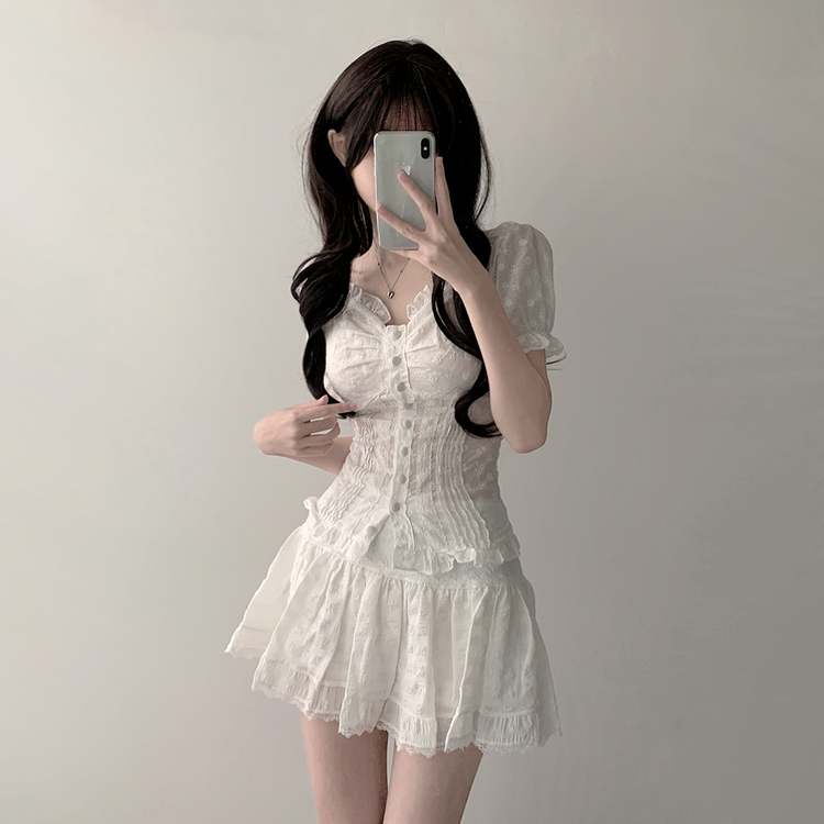 レースフリルバンディングブラウス IVORY