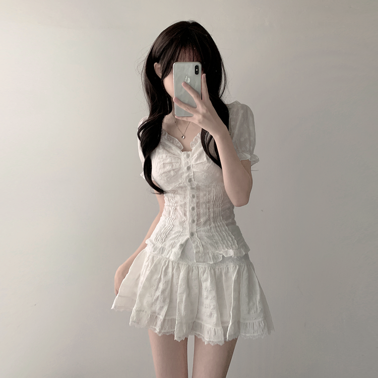 レースフリルバンディングブラウス IVORY