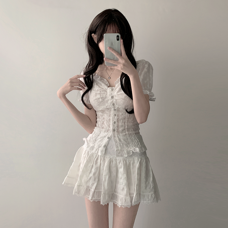 レースフリルバンディングブラウス IVORY