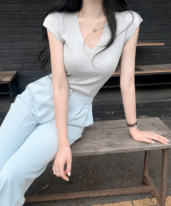 ニット Vキャップスリーブサマーニット(5color) GRAY