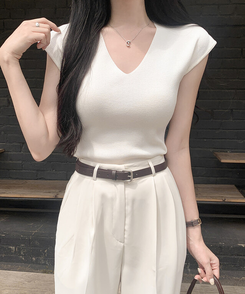 ニット Vキャップスリーブサマーニット(5color) IVORY