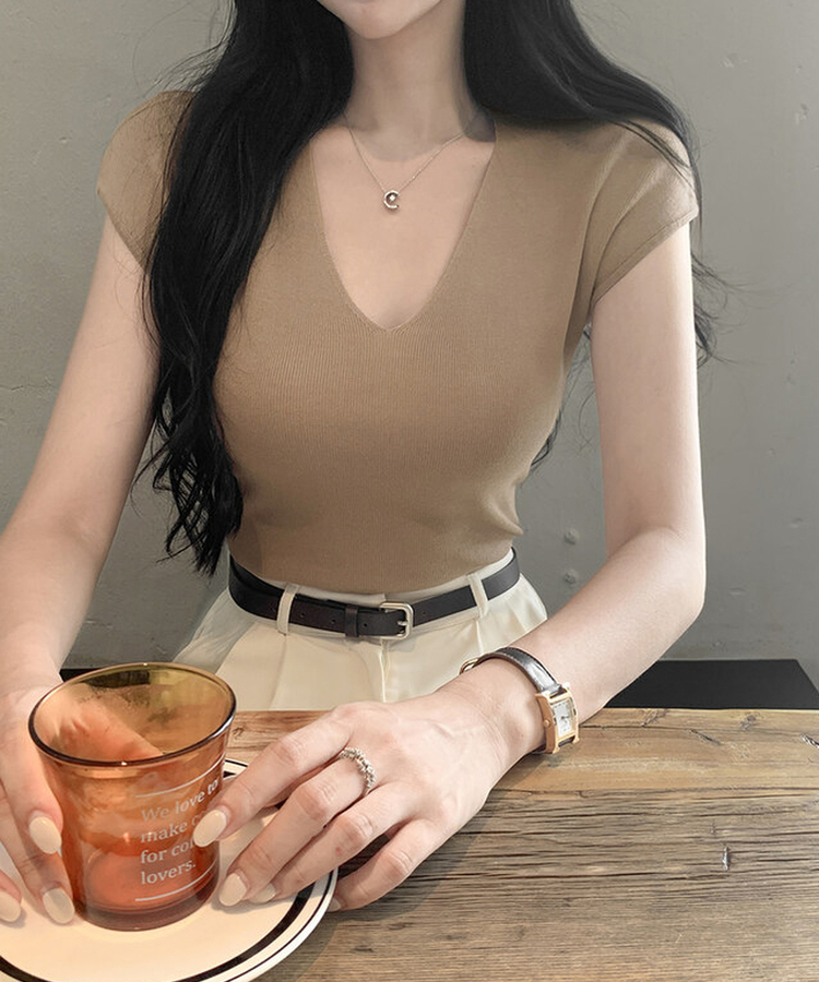 Vキャップスリーブサマーニット(5color) BEIGE