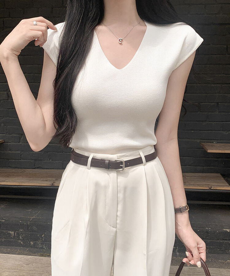 Vキャップスリーブサマーニット(5color) IVORY