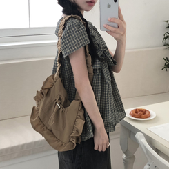 刺繍パンチングリボン半袖ブラウス DEEP GREEN