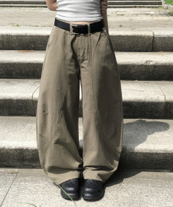 コットンパンツ スリットコットンバルーンワイドパンツ KHAKI