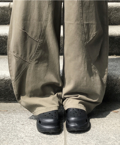 コットンパンツ スリットコットンバルーンワイドパンツ KHAKI