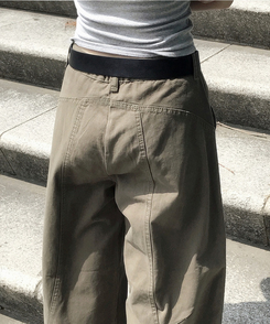 コットンパンツ スリットコットンバルーンワイドパンツ KHAKI