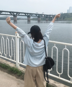 長袖Tシャツ サマーストライプシースルー長袖Tシャツ SKY BLUE