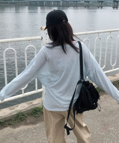 長袖Tシャツ サマーストライプシースルー長袖Tシャツ SKY BLUE
