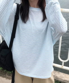 長袖Tシャツ サマーストライプシースルー長袖Tシャツ SKY BLUE
