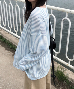 長袖Tシャツ サマーストライプシースルー長袖Tシャツ SKY BLUE