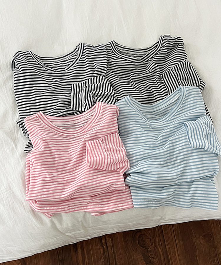 サマーストライプシースルー長袖Tシャツ