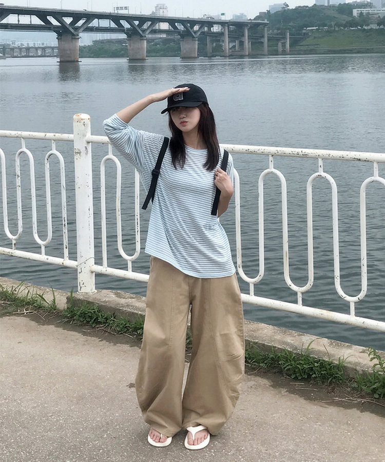サマーストライプシースルー長袖Tシャツ SKY BLUE