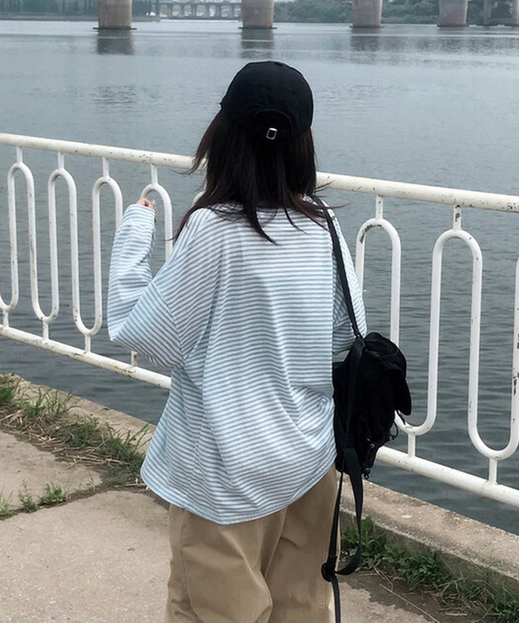 サマーストライプシースルー長袖Tシャツ SKY BLUE