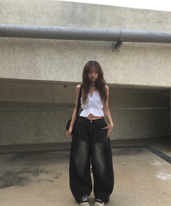 ノースリーブ ボリュームホルタートップ WHITE