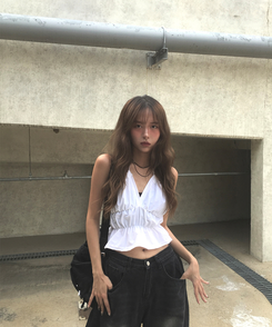 ノースリーブ ボリュームホルタートップ WHITE