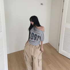 半袖Tシャツ 1997オフショルダー半袖Tシャツ GREY