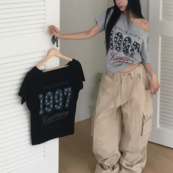 半袖Tシャツ 1997オフショルダー半袖Tシャツ GREY